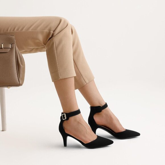 Dream Pairs Women's Black Nubuck Faux Suede pointed Toe Kitten Heels Pumps Shoes - Picture 7 of 7